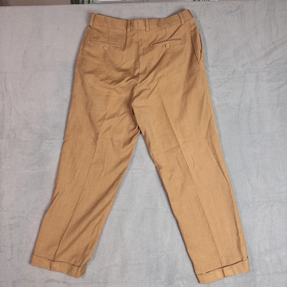 Bill Blass Platinum Pleated Trousers Mens 34x29 Brown Vintage Italy Wool Pants